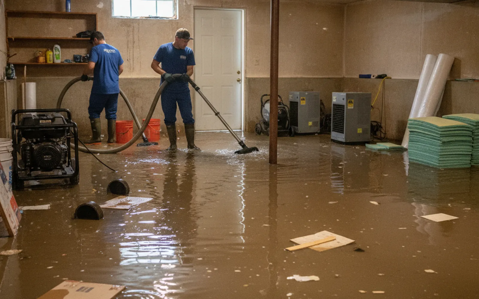 Water spreading across a basement floor