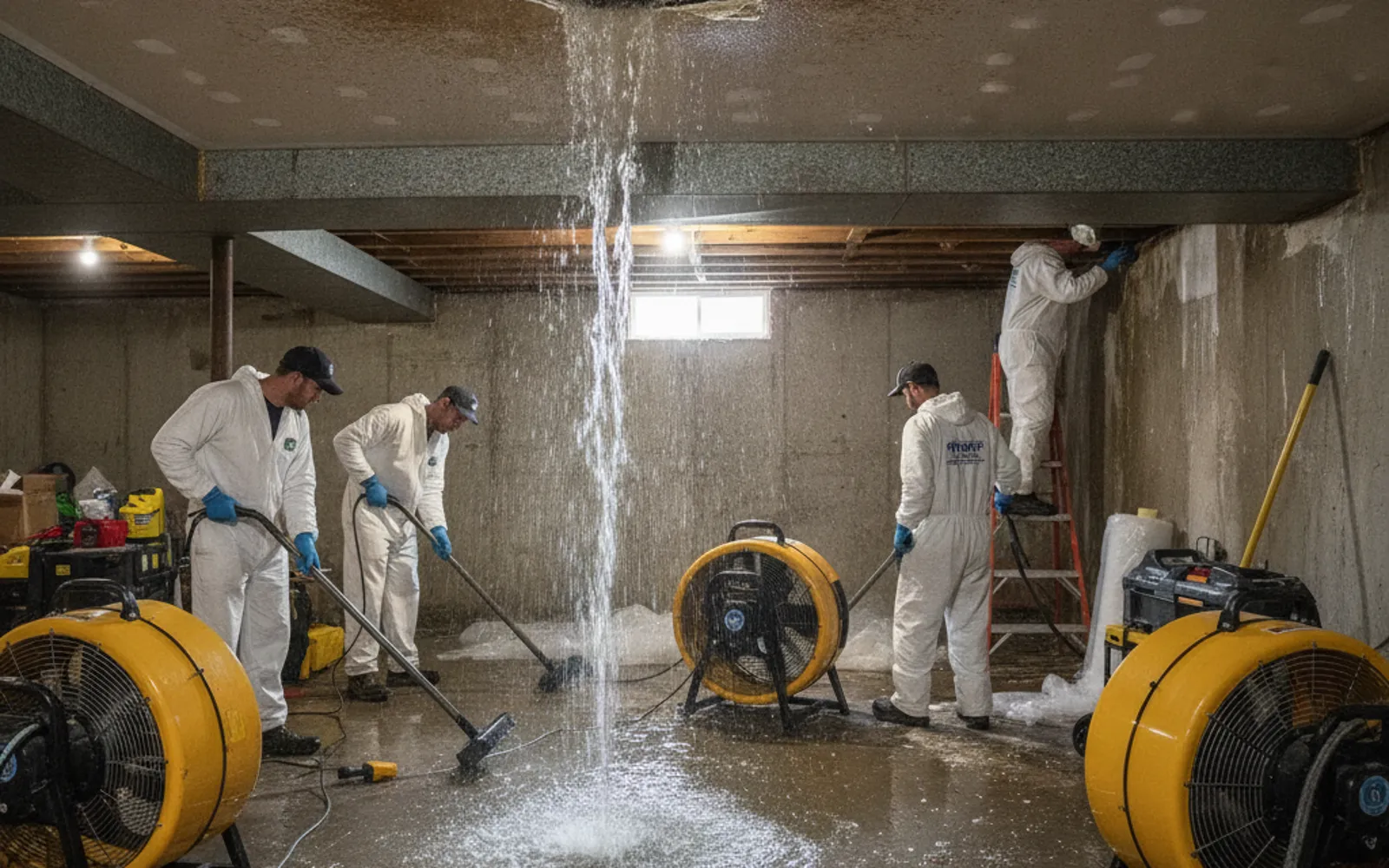 Burst pipe water damage in a ceiling
